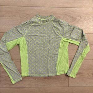 Fabletics Gray and Neon Green Long Sleeve Top